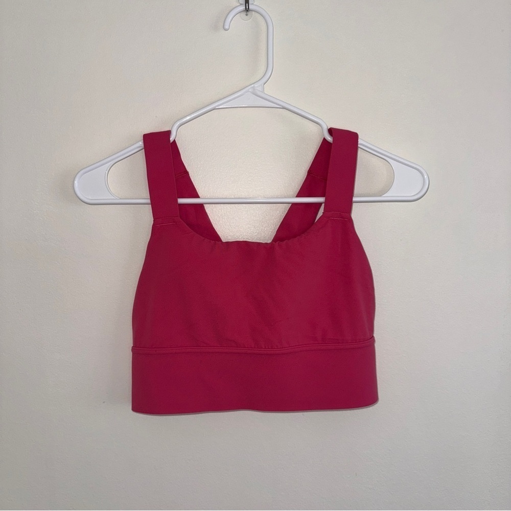Athleta Sports Bra Womens Small Pink Warrior Longline Twist Scoop Neck Active